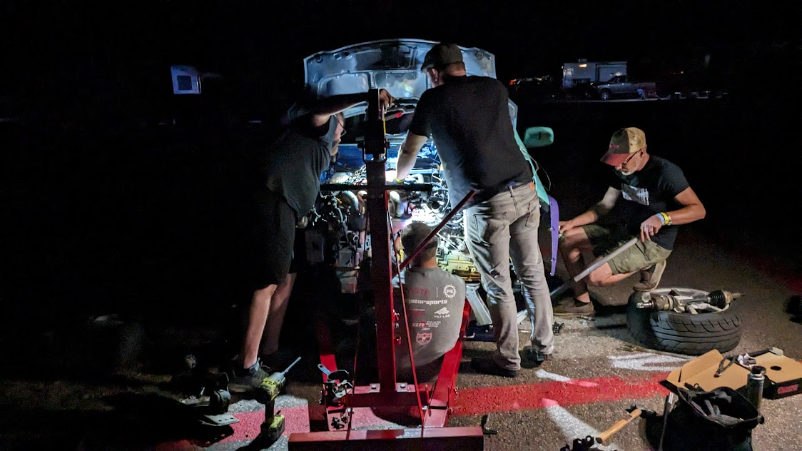 Late night engine work during 24 Hours of Lemons