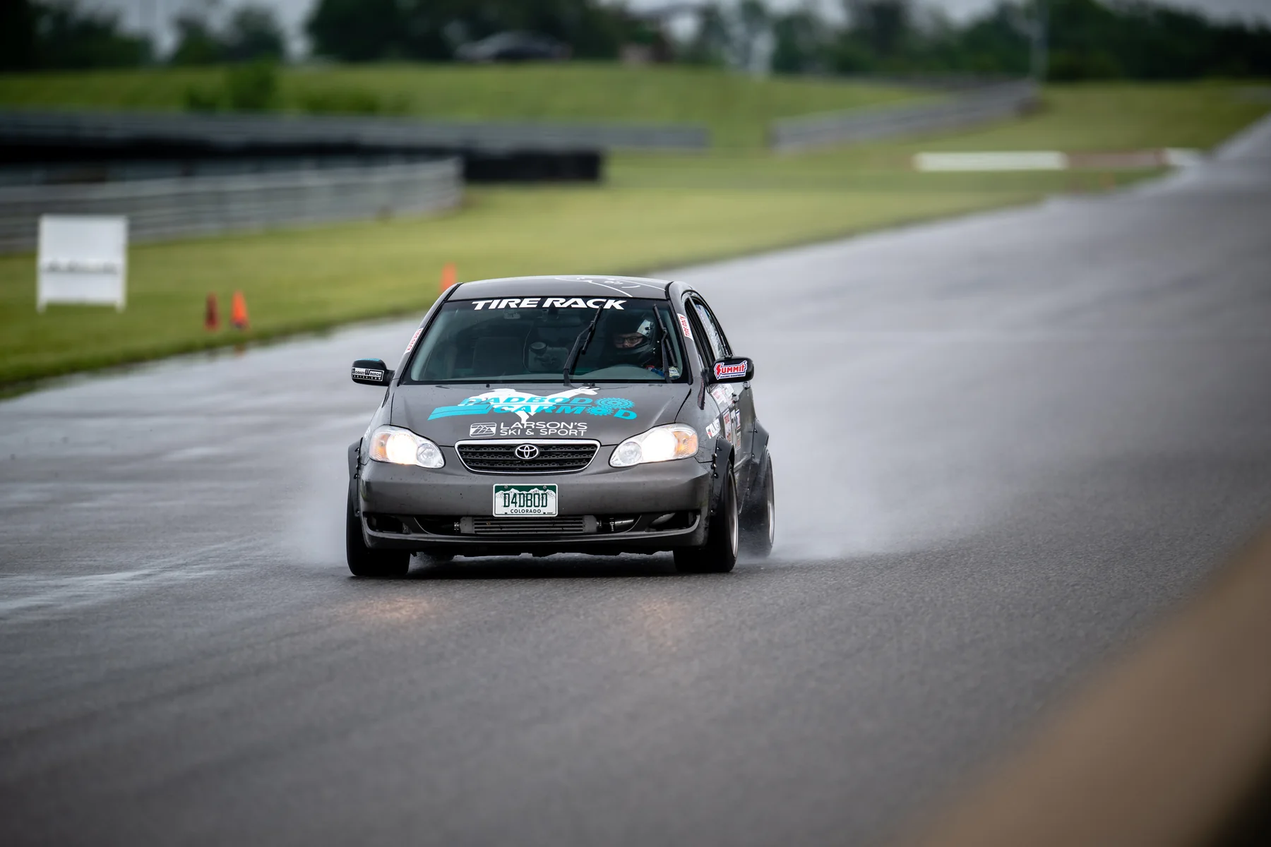 Dadbod Carmod Corolla approaching on track at NCM during One Lap of America 2023
