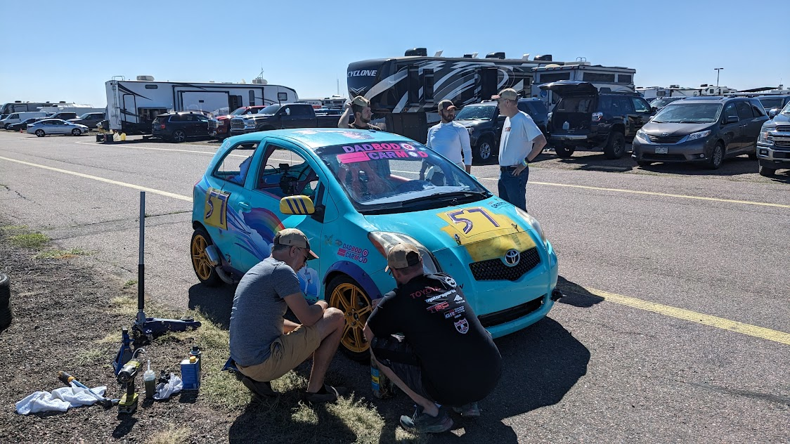 Team working on the Yaris in the paddock